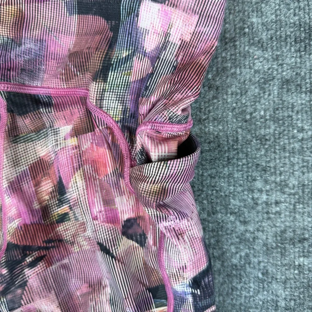 Lululemon On Pace Crop Leggings Size 4 Sun‎ Dazed Multi Pink Print Mesh Athletic